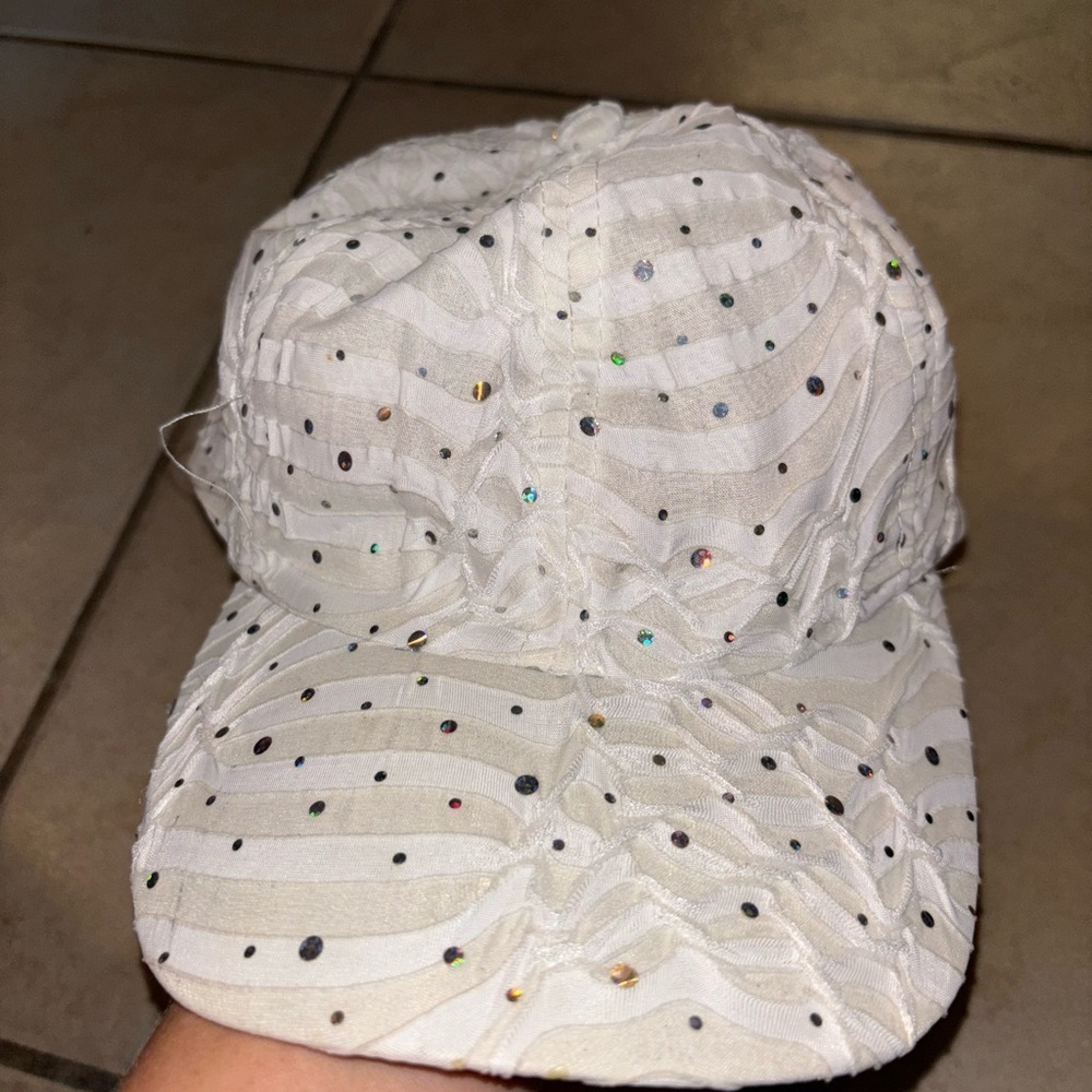 Textured White Cap with Colorful Sequin Dots